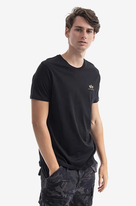 Bavlnené tričko Alpha Industries 128507CP.380-black, čierna farba, s potlačou