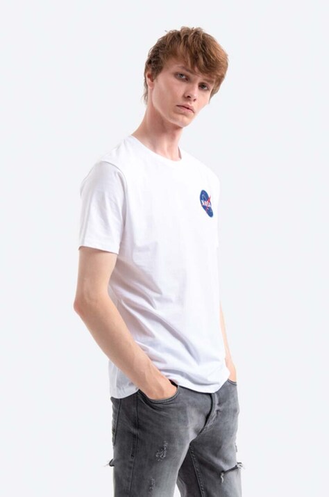 Bavlněné tričko Alpha Industries Space Shuttle T bílá barva, s potiskem, 176507.09