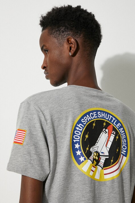 Бавовняна футболка Alpha Industries Koszulka Alpha Industries 176507 17 колір сірий з принтом 176507.17-grey
