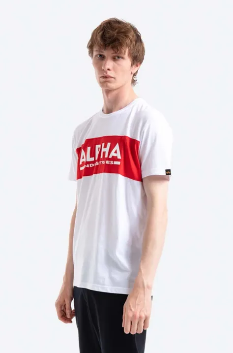 Bombažna kratka majica Alpha Industries bela barva