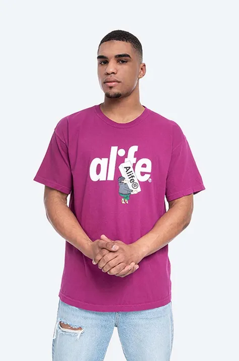 Bavlnené tričko Alife Alife Boostin ALISS20.60-PURPLE.YEL, fialová farba, vzorované, ALISS20-60 PURPLE/YELLOW