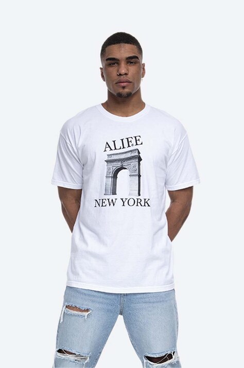 Alife cotton T-shirt black color Alife Washington Square ALISS20-48 WHITE/BLACK