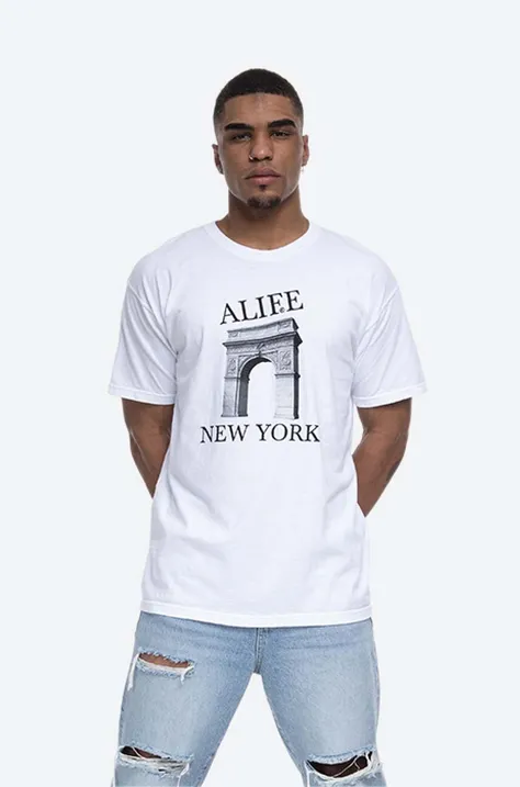 Bavlnené tričko Alife  Washington Square ALISS20.48-WHITE.BL, čierna farba, vzorované, ALISS20-48 WHITE/BLACK