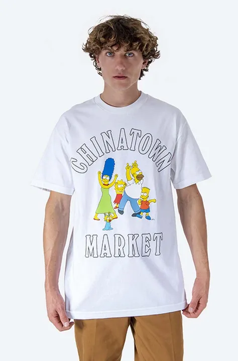Bavlnené tričko Market Chinatown Market x The Simpsons Family OG Tee CTM1990346-white, biela farba, s potlačou