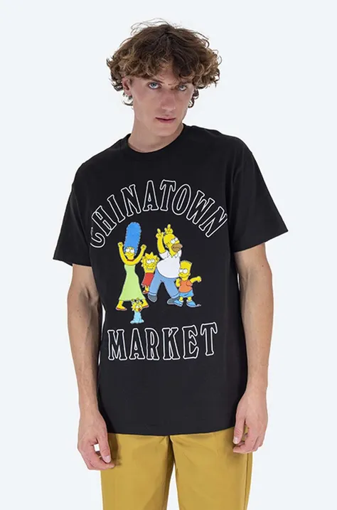 Bavlnené tričko Market Chinatown Market x The Simpsons Family OG Tee CTM1990346-white, čierna farba, s potlačou