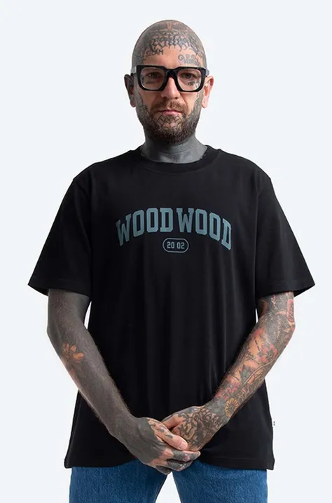 Памучна тениска Wood Wood Bobby IVY T-shirt в черно с принт