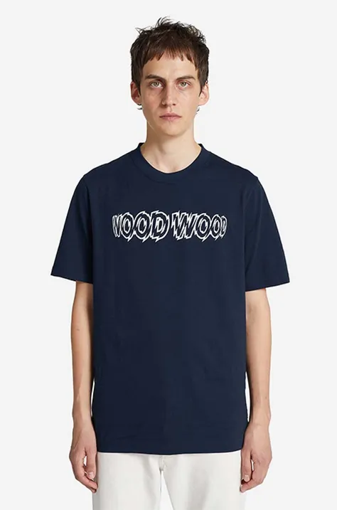 Wood Wood pamut póló Bobby Shatter Logo T-shirt sötétkék, nyomott mintás