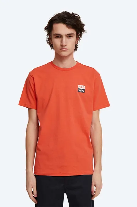 Памучна тениска Wood Wood Boris x Fila в оранжево с принт