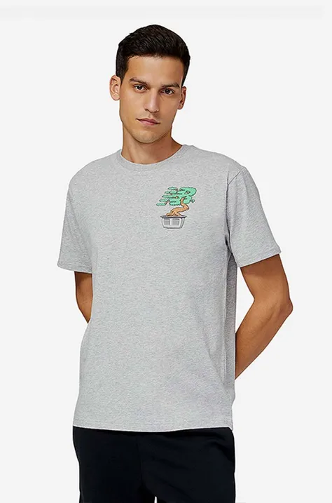 New Balance t-shirt bawełniany kolor szary z nadrukiem MT21567AG-7AG