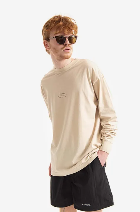 Βαμβακερή μπλούζα με μακριά μανίκια STAMPD χρώμα: μπεζ