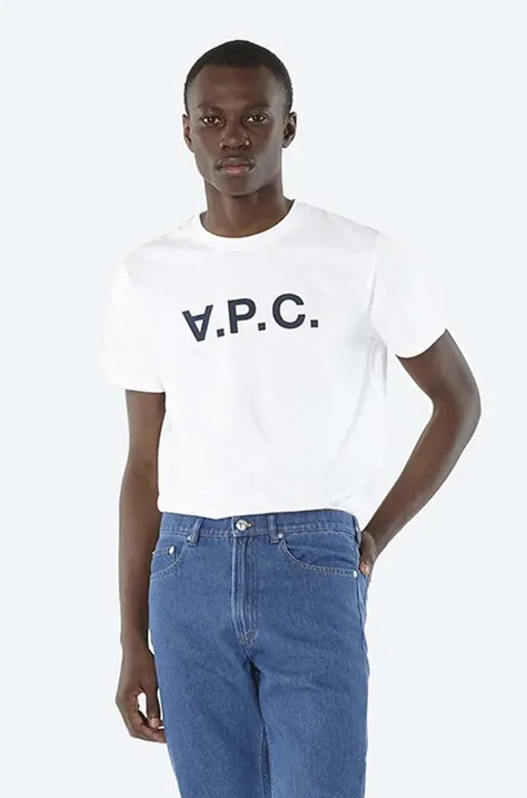 Bavlnené tričko A.P.C. Vpc Blanc COBQX.H26586-DARKNAVY, biela farba, s potlačou