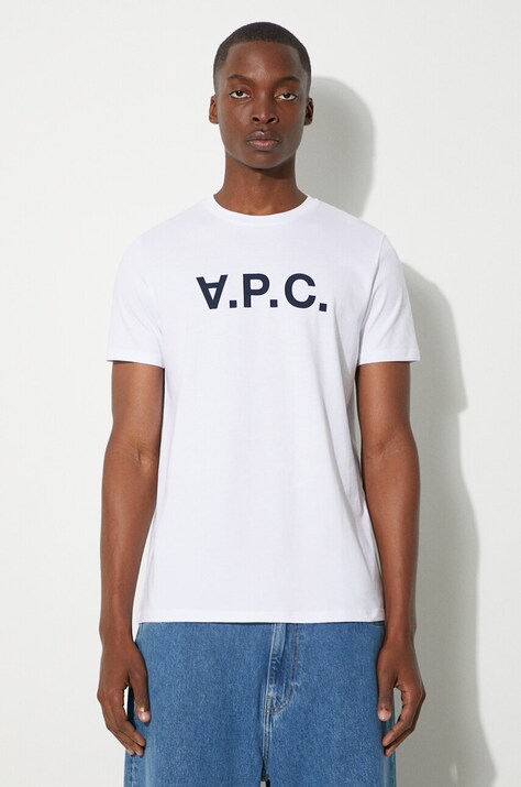 Bavlněné tričko A.P.C. Vpc Blanc bílá barva, s potiskem, COBQX.H26586-DARKNAVY