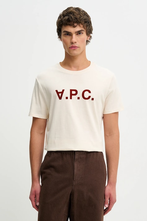 A.P.C. t-shirt bawełniany Vpc Kolor kolor beżowy z nadrukiem