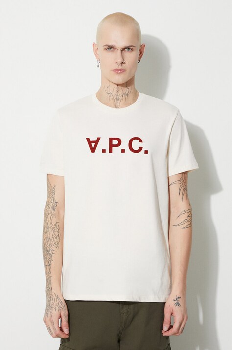 A.P.C. t-shirt bawełniany Vpc Kolor kolor beżowy z nadrukiem