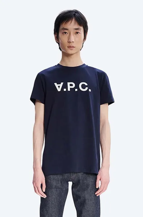 Bavlněné tričko A.P.C. Vpc Kolor tmavomodrá barva, s potiskem, COBQX.H26943-DARKNAVY