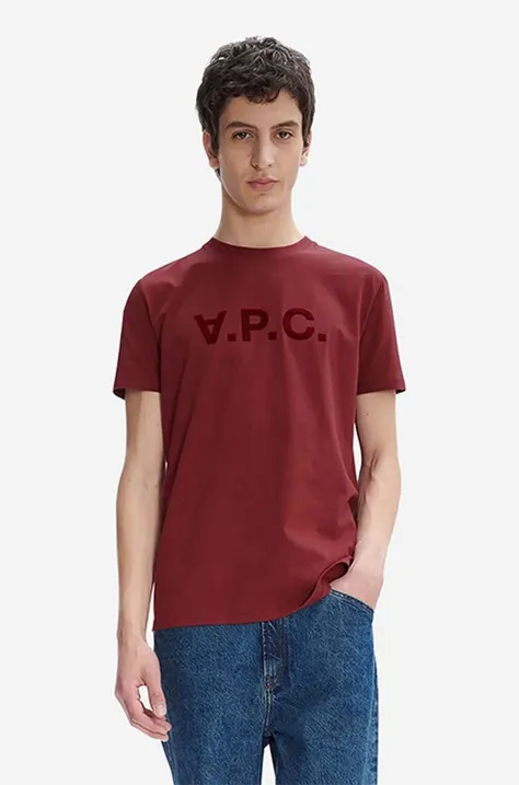 Памучна тениска A.P.C. Vpc Kolor в бордо с принт