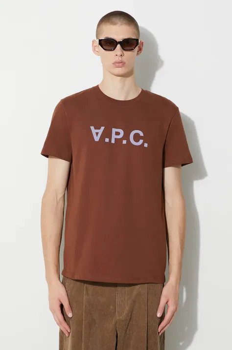 Памучна тениска A.P.C. Vpc Kolor в кафяво с принт