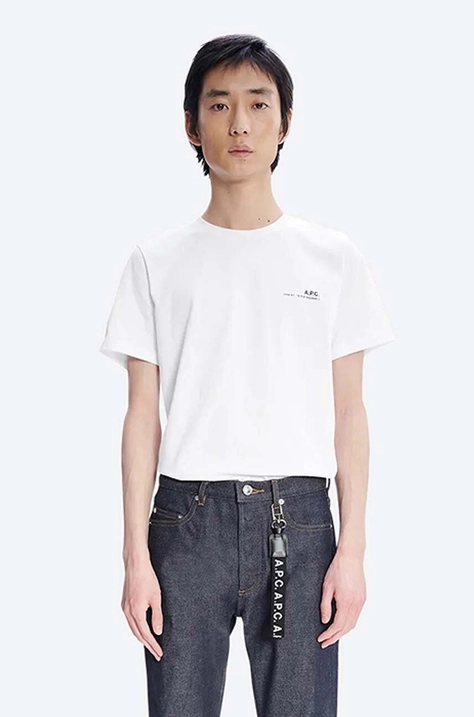 A.P.C. t-shirt bawełniany Item F kolor biały z nadrukiem COEOP.H26904-WHITE