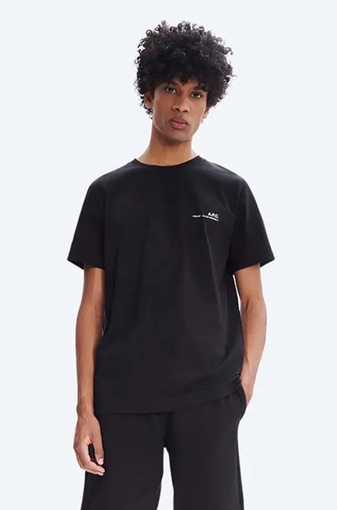 Bavlněné tričko A.P.C. Item F černá barva, s potiskem, COEOP.H26904-WHITE