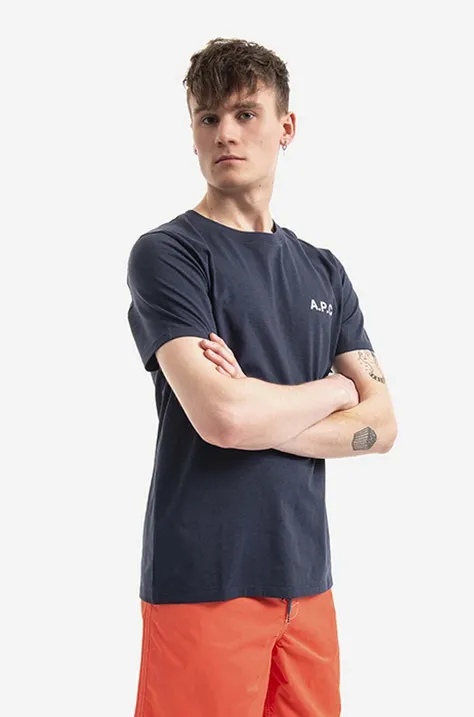 A.P.C. t-shirt bawełniany Mike kolor granatowy z nadrukiem COETL.H26053-DARKNAVY