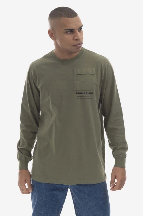 Bavlnené tričko s dlhým rukávom Maharishi Miltype L/S T-shirt Organic Cotton Jerse 7022 OLIVE zelená farba, s nášivkou