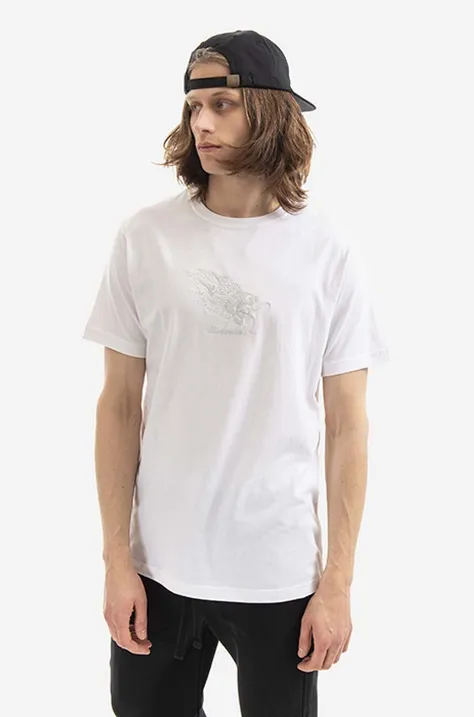 Maharishi t-shirt bawełniany Tibetan Dragon T-shirt Washed kolor biały z aplikacją 8129.WHITE-WHITE
