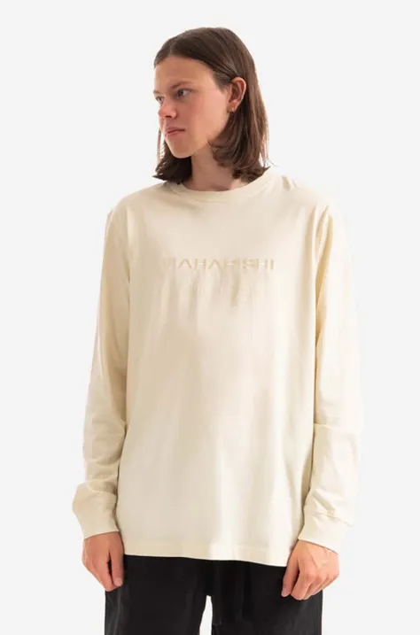 Bavlnené tričko s dlhým rukávom Maharishi 9754.ECRU-ECRU, béžová farba, s potlačou