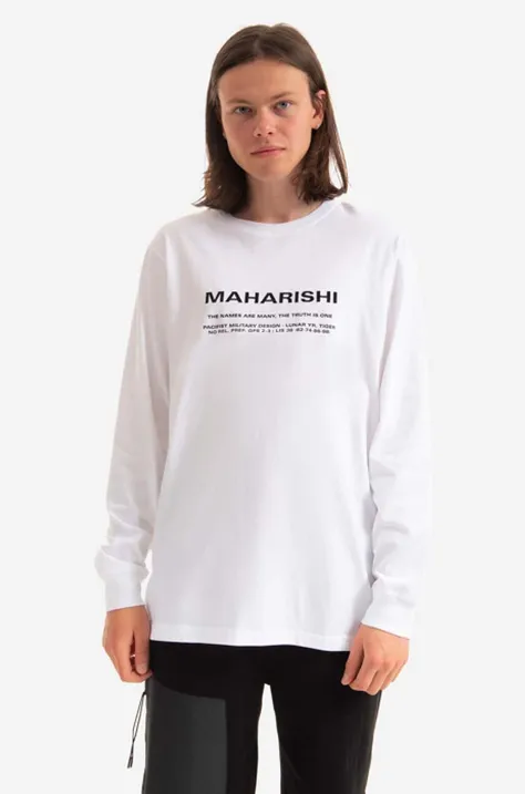 Maharishi cotton longsleeve top Miltype Embroidered L/S T-Shirt white color