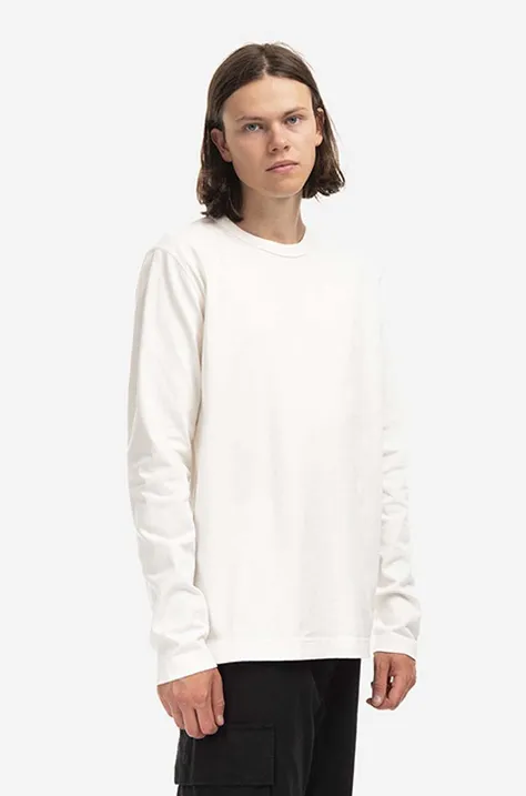 Bavlnené tričko s dlhým rukávom Norse Projects Holger Tab Series Logo LS N10.0189.0001-0001, biela farba, s potlačou