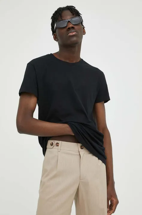 Bavlnené tričko Samsoe Samsoe KRONOS čierna farba, jednofarebné, M00012003
