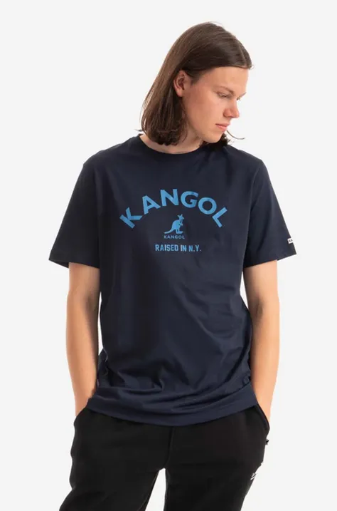 Pamučna majica Kangol boja: tamno plava, s tiskom, KLHB002-OFFWHITE