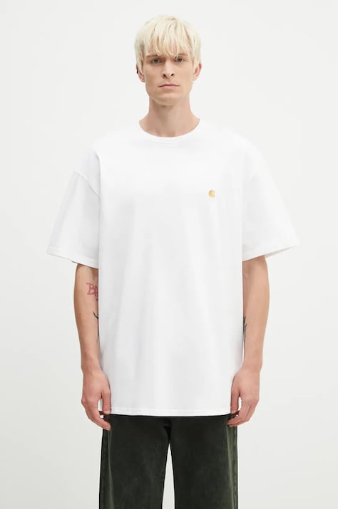 Хлопковая футболка Carhartt WIP Chase цвет белый однотонная I026391.WHITE.GOLD-WHITE.GOLD