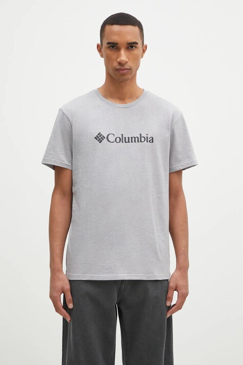 Columbia tricou CSC Basic Logo barbati, culoarea gri, cu imprimeu, 1680053