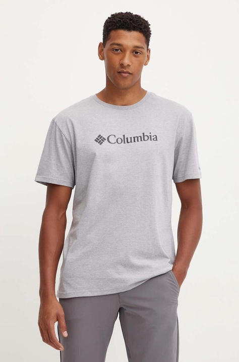 Columbia tricou CSC Basic Logo barbati, culoarea gri, cu imprimeu, 1680053