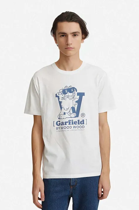 Βαμβακερό μπλουζάκι Wood Wood x Garfield χρώμα άσπρο 30045700.2222