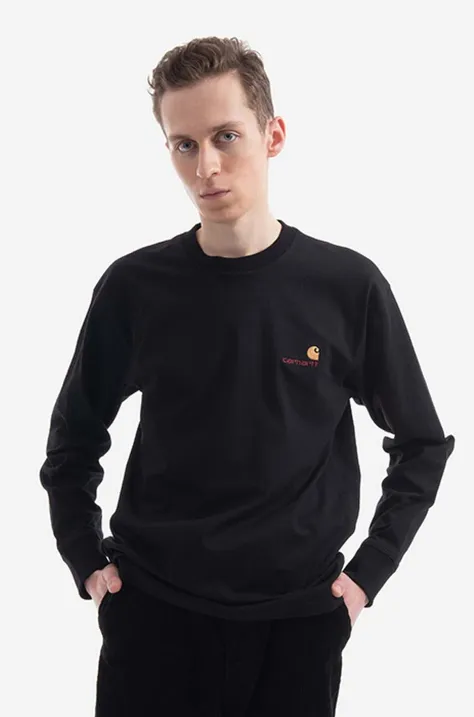 Bavlnené tričko s dlhým rukávom Carhartt WIP Longsleeve American Script T-Shirt I029955.BLACK-BLACK, čierna farba, jednofarebný,