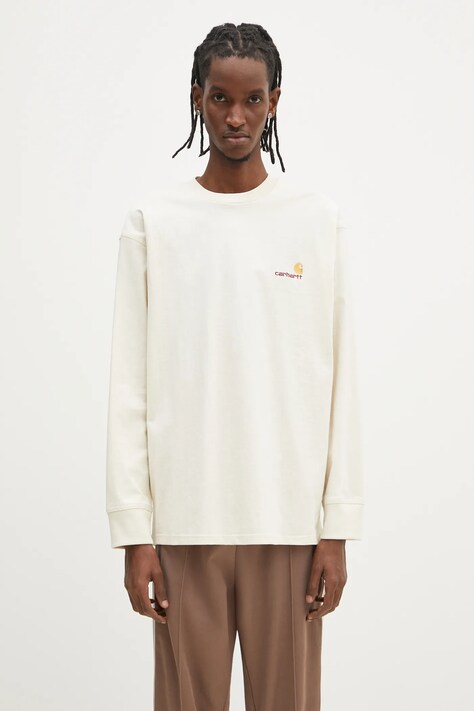 Памучна тениска Carhartt WIP в бежово с апликация