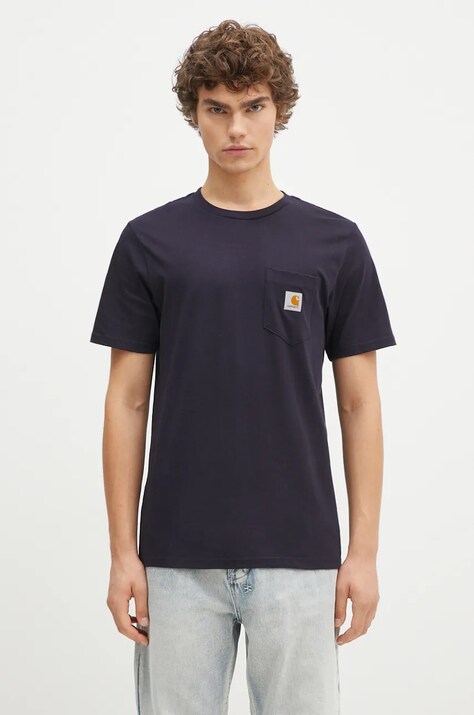 Хлопковая футболка Carhartt WIP цвет синий однотонный I030434.DARK.NAVY-DARK.NAVY