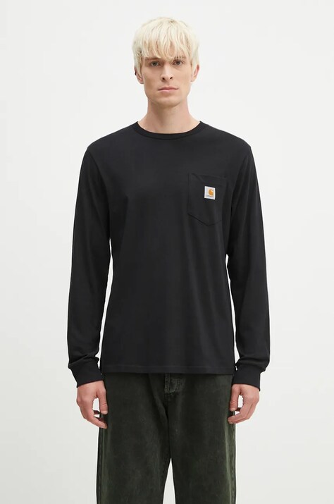 Carhartt WIP longsleeve bawełniany L/S Pocket T-Shirt kolor czarny gładki I030437.BLACK-BLACK