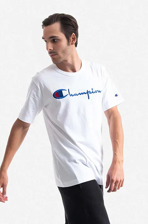 Bavlněné tričko Champion bílá barva, s aplikací, 216547-WW001
