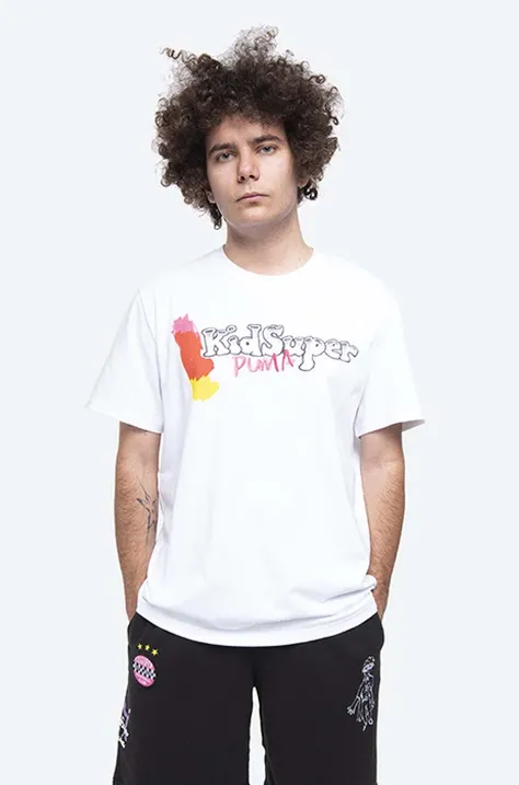Bavlněné tričko Puma x Kidsuper Studio bílá barva, s potiskem, 530410.02-white
