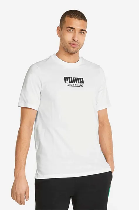 Βαμβακερό μπλουζάκι Puma x Minecraft ανδρικό, χρώμα: άσπρο