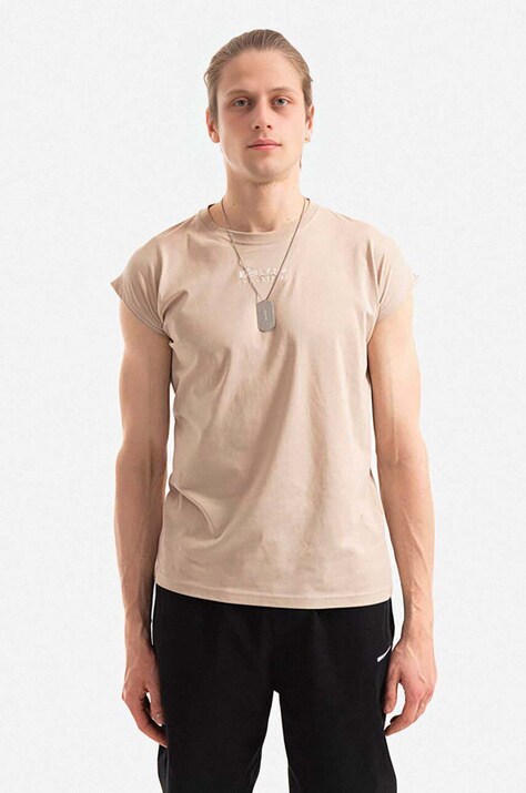 Хлопковая футболка Alpha Industries Organics EMB цвет бежевый с принтом 118531.627-cream