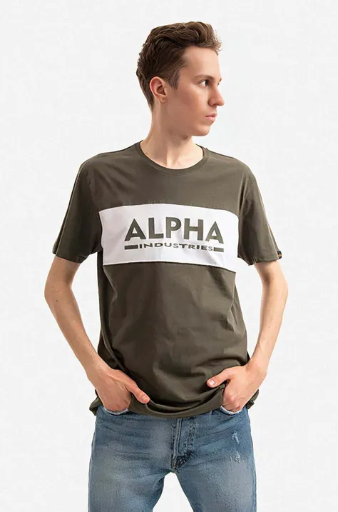 Alpha Industries t-shirt bawełniany kolor zielony z nadrukiem 186505.526-ZIELONY