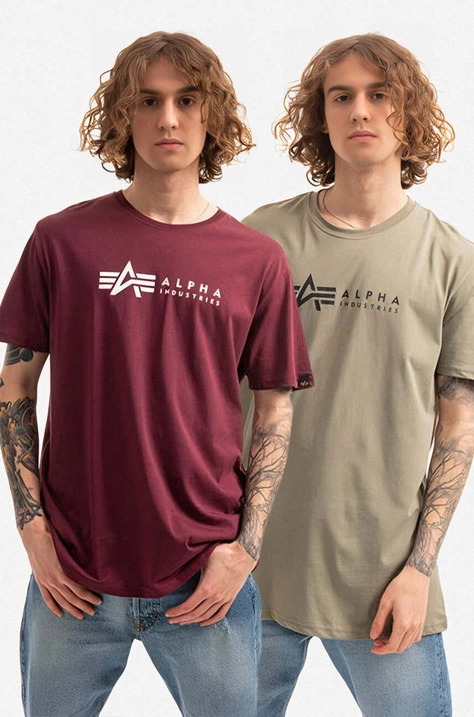 Pamučna majica Alpha Industries 2-pack Alpha Label T s tiskom, 118534.642-MULTIKOLOR 118534.642