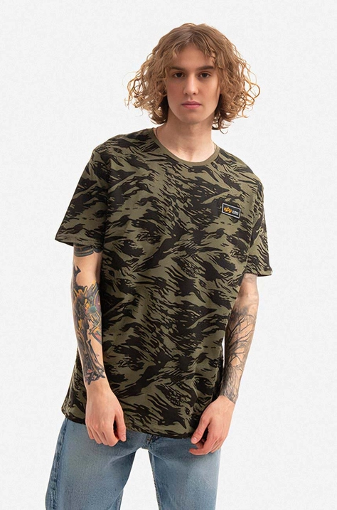 Alpha Industries t-shirt bawełniany kolor zielony wzorzysty 106504.634-ZIELONY