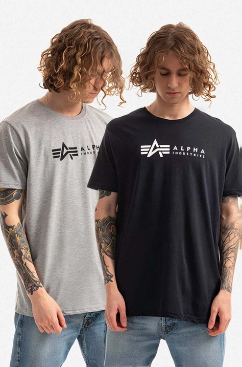 Alpha Industries tricou din bumbac Alpha Label T 2 Pack cu imprimeu 118534.641-MULTIKOLOR