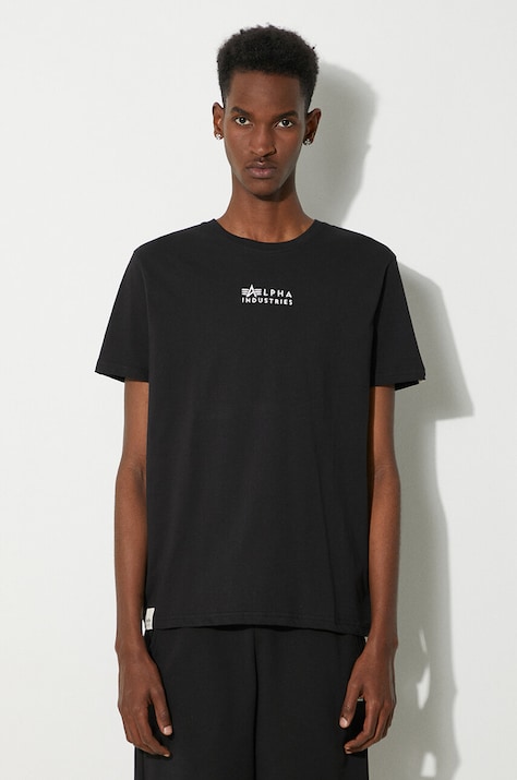 Bavlněné tričko Alpha Industries černá barva, s potiskem, 118529.649-black