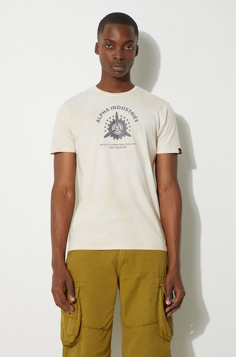 Alpha Industries t-shirt bawełniany kolor beżowy z nadrukiem 106515.136-KREMOWY