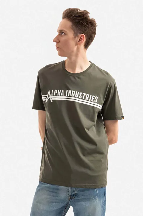 Bombažna kratka majica Alpha Industries zelena barva